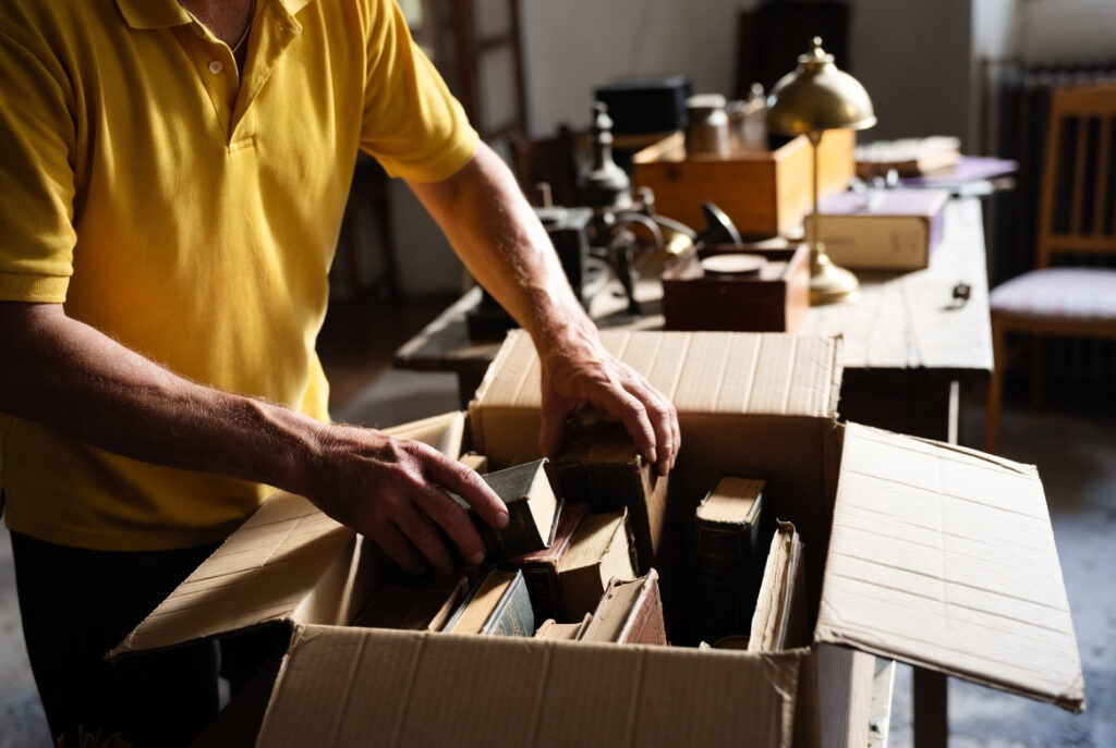 Rangement et tri respectueux d'objets anciens lors d'un vide-maison après succession dans le 83.