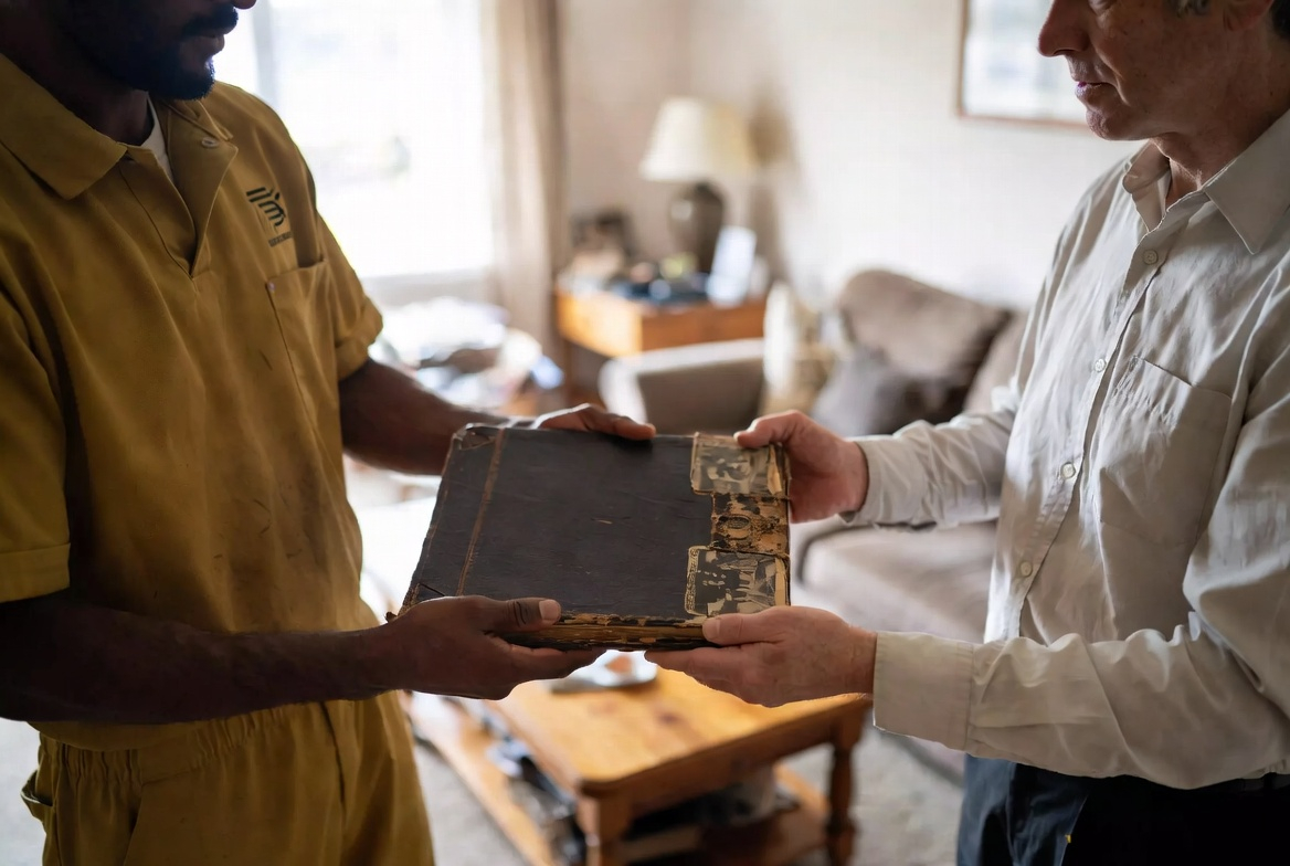 Remise de documents personnels à la famille lors d'un vide-maison après décès dans le 83.